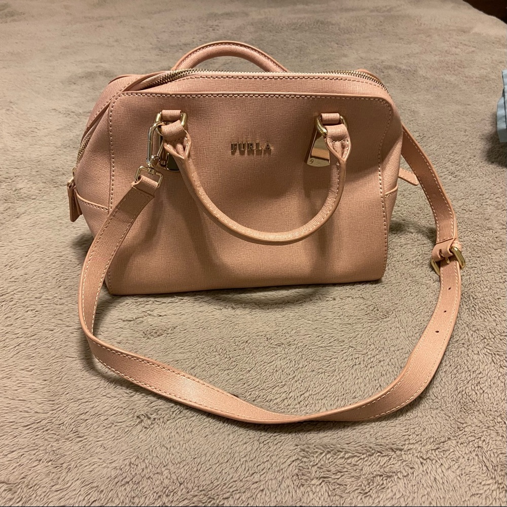 Pink Furla Handbag with crossbody strap